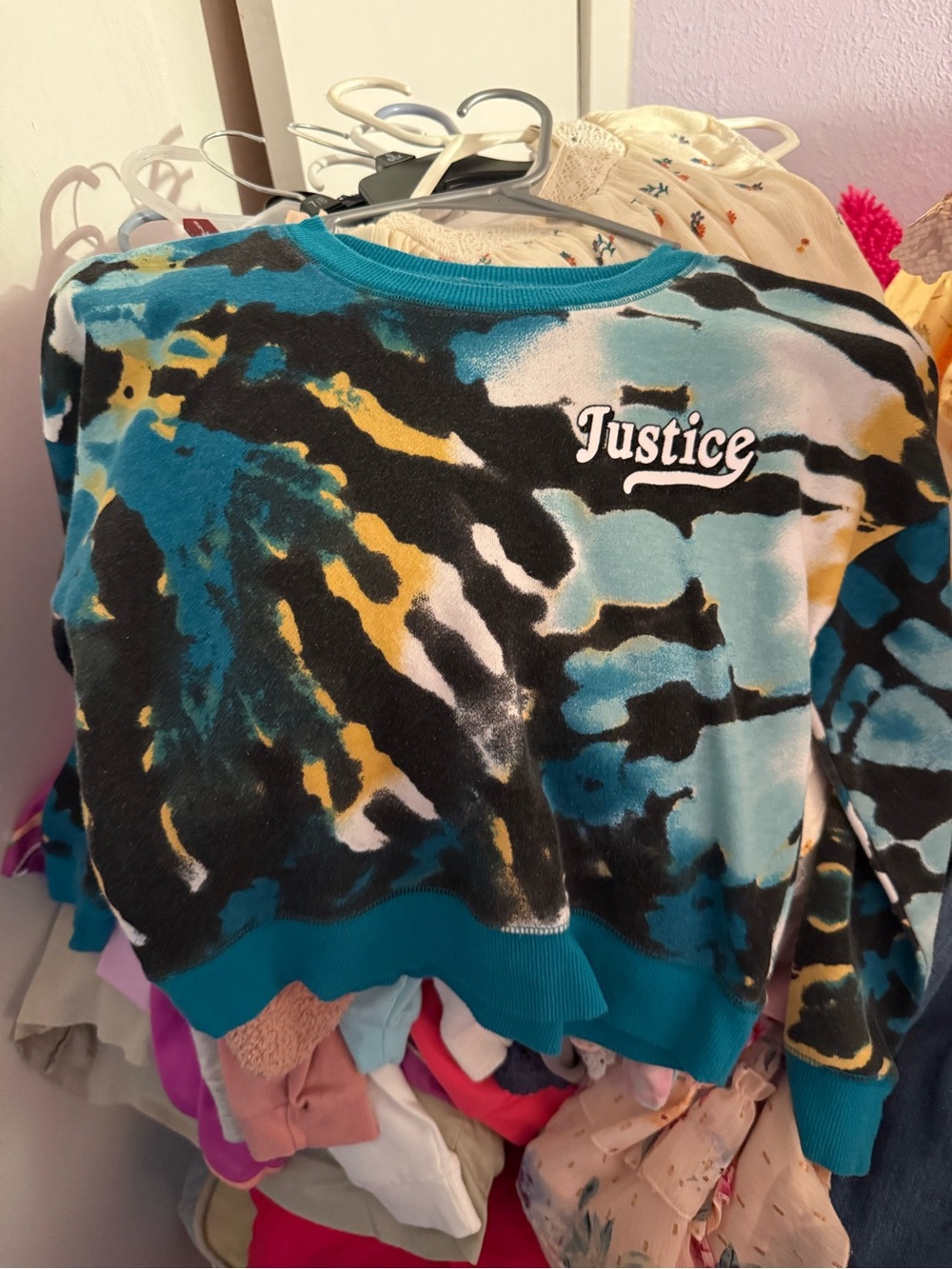 Justice Tie-Dye Crewneck Sweatshirt - Teal, Black, Yellow